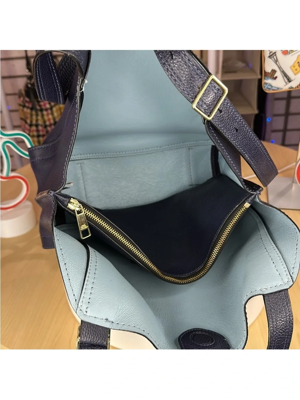 Marc Jacobs Director Bag Navy Blue Pebbled Leather Gold Hardware Tote - CE038